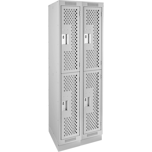 Clean Line Lockers, 2 -tier, Bank of 2, 24" x 15" x 76", Steel, Grey, Rivet (Assembled), Perforated Distribution Élite MP