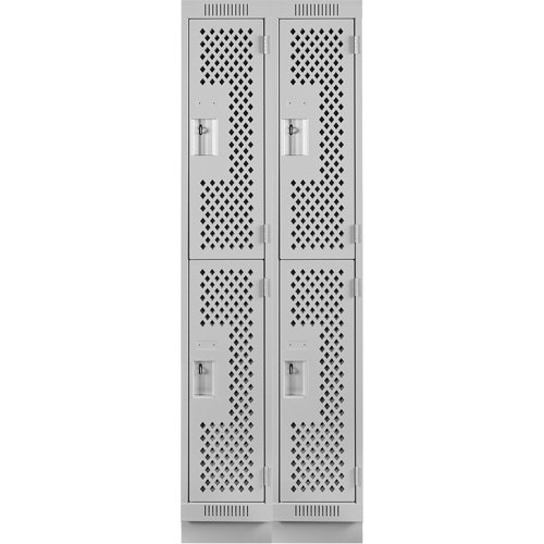 Clean Line Lockers, 2 -tier, Bank of 2, 24" x 15" x 76", Steel, Grey, Rivet (Assembled), Perforated Distribution Élite MP