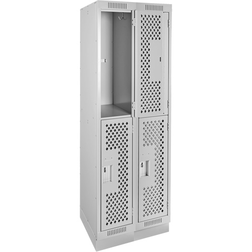 Clean Line Lockers, 2 -tier, Bank of 2, 24" x 15" x 76", Steel, Grey, Rivet (Assembled), Perforated Distribution Élite MP