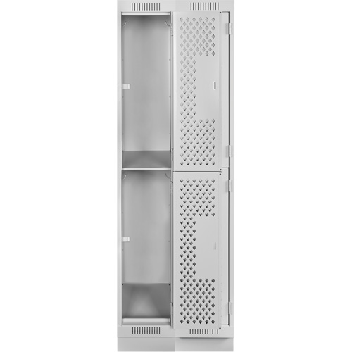 Clean Line Lockers, 2 -tier, Bank of 2, 24" x 15" x 76", Steel, Grey, Rivet (Assembled), Perforated Distribution Élite MP