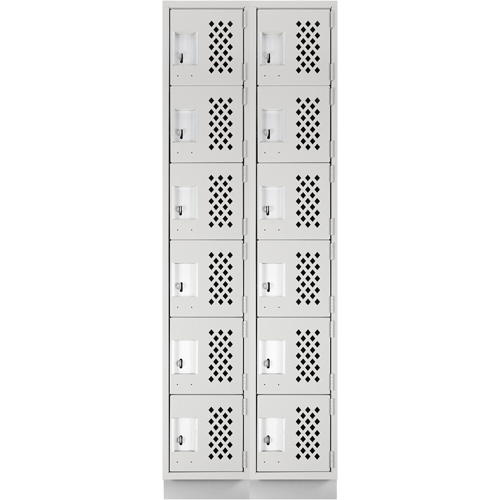 Assembled Lockerettes Clean Line Perforated Economy Lockers, 6 -tier, Bank of 2, 18" x 72" x 12", Steel Distribution Élite MP