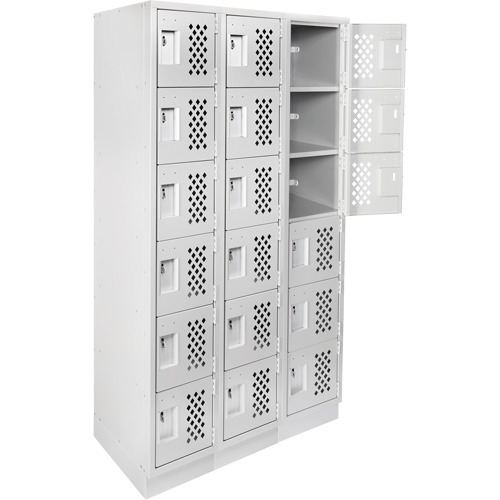 Assembled Lockerettes Clean Line Perforated Economy Lockers, 6 -tier, Bank of 3, 18" x 72" x 12", Steel Distribution Élite MP