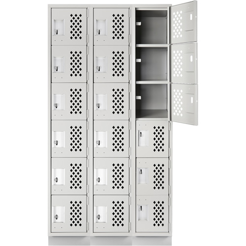 Assembled Lockerettes Clean Line Perforated Economy Lockers, 6 -tier, Bank of 3, 18" x 72" x 12", Steel Distribution Élite MP