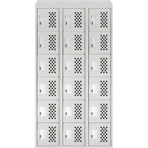 Assembled Lockerettes Clean Line Perforated Economy Lockers, 6 -tier, Bank of 3, 18" x 72" x 12", Steel Distribution Élite MP
