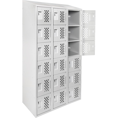 Assembled Lockerettes Clean Line Perforated Economy Lockers, 6 -tier, Bank of 3, 18" x 72" x 12", Steel Distribution Élite MP