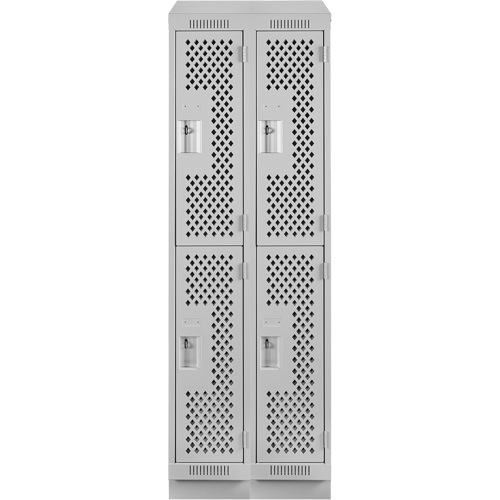 Clean Line Lockers, 2 -tier, Bank of 2, 24" x 15" x 82", Steel, Grey, Rivet (Assembled), Perforated Distribution Élite MP
