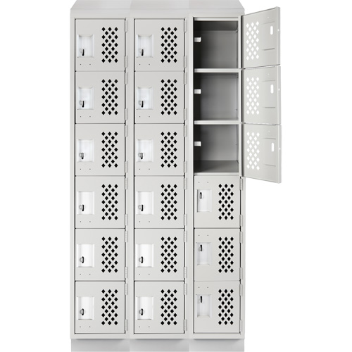 Assembled Lockerettes Clean Line Perforated Economy Lockers, 6 -tier, Bank of 3, 18" x 72" x 12", Steel Distribution Élite MP