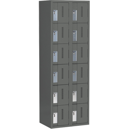 Concorde Heavy-Duty Lockers, 6 -tier, Bank of 2, 24" x 18" x 72", Steel, Charcoal, Welded (Assembled) Distribution Élite MP