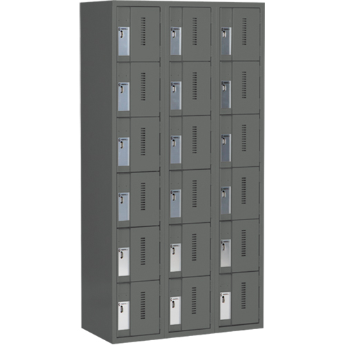 Concorde Heavy-Duty Lockers, 6 -tier, Bank of 3, 36" x 18" x 72", Steel, Charcoal, Welded (Assembled) Distribution Élite MP