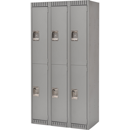 Casiers, 2 niveaux, Bloc de 3, 36" x 18" x 72", Acier, Gris, Rivet (assembl&eacute;) Distribution Élite MP