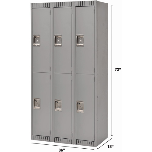 Casiers, 2 niveaux, Bloc de 3, 36" x 18" x 72", Acier, Gris, Rivet (assembl&eacute;) Distribution Élite MP