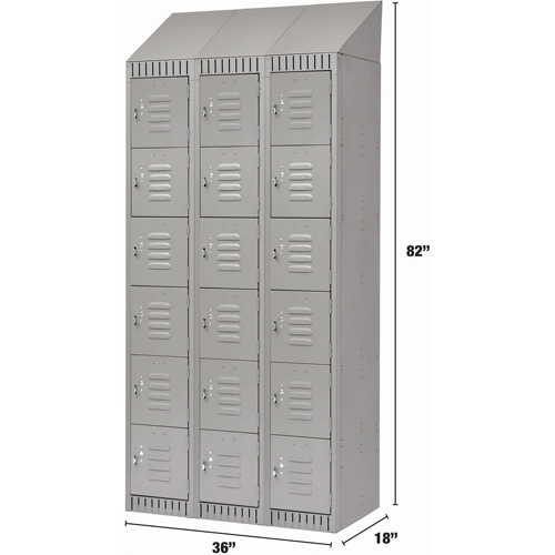 Lockers, 6 -tier, Bank of 3, 36" x 18" x 82", Steel, Grey, Knocked Down Distribution Élite MP