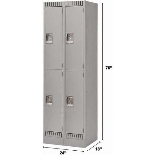 Lockers, 2 -tier, Bank of 2, 24" x 18" x 76", Steel, Grey, Knocked Down Distribution Élite MP