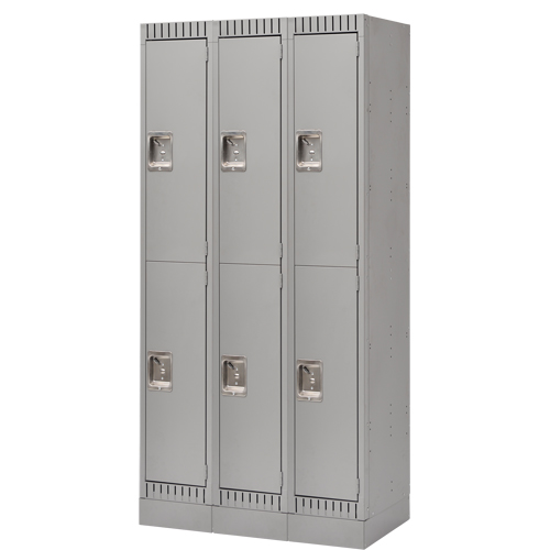 Assembled Lockers, 2 -tier, Bank of 3, 36" x 18" x 72", Steel, Grey, Rivet (Assembled) Distribution Élite MP