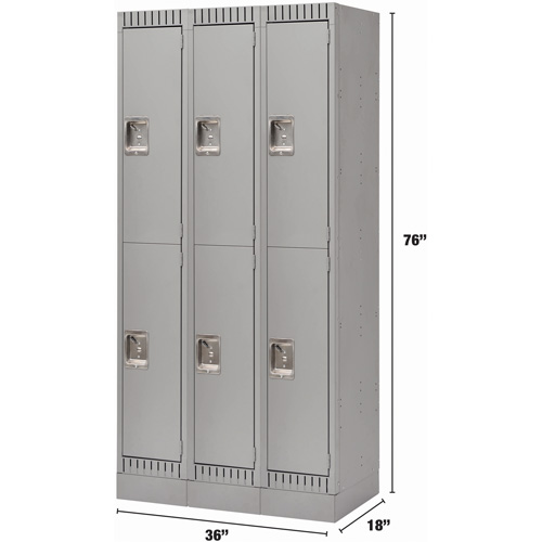 Casiers, 2 niveaux, Bloc de 3, 36" x 18" x 76", Acier, Gris, D&eacute;mont&eacute; Distribution Élite MP