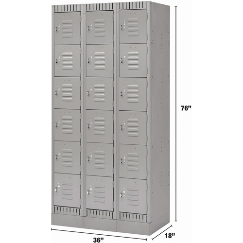 Casiers, 6 niveaux, Bloc de 3, 36" x 18" x 76", Acier, Gris, D&eacute;mont&eacute; Distribution Élite MP