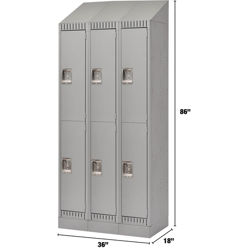 Casiers, 2 niveaux, Bloc de 3, 36" x 18" x 86", Acier, Gris, D&eacute;mont&eacute; Distribution Élite MP