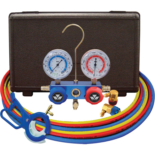 Dual Manifold Gauge Set with 3-in-1 Side Mount Can Tap Valve Distribution Élite MP