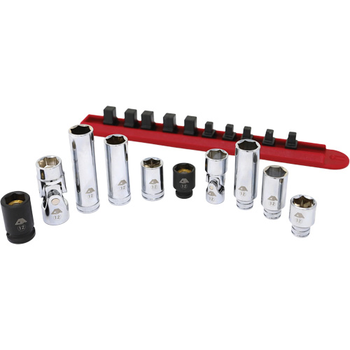 Jeu de douilles chrom&eacute;es avec rail, 10 Morceaux, Prise de 1/4"/3/8" Distribution Élite MP