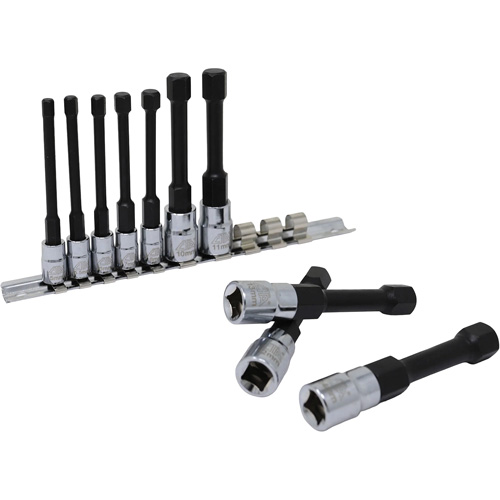 Metric Hex Socket Bit Set with Reduced Shank, 10 Pieces, 1/4"/3/8" Drive Size Distribution Élite MP