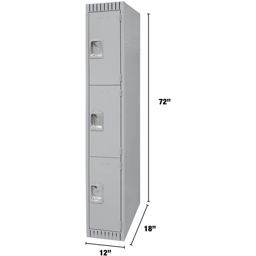 Lockers, 3 -tier, 12" x 18" x 72", Steel, Grey, Knocked Down Distribution Élite MP