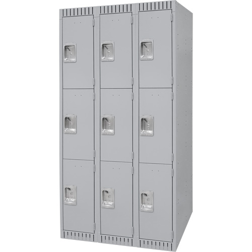 Lockers, 3 -tier, Bank of 3, 36" x 18" x 72", Steel, Grey, Knocked Down Distribution Élite MP