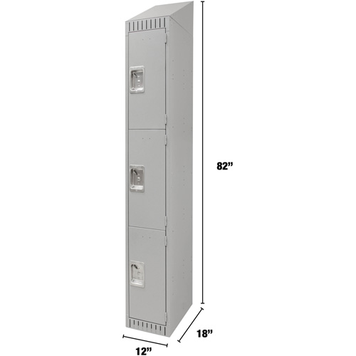 Lockers, 3 -tier, 12" x 18" x 82", Steel, Grey, Knocked Down Distribution Élite MP