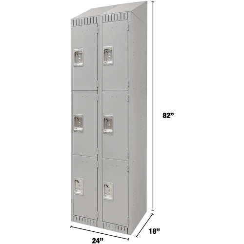 Lockers, 3 -tier, Bank of 2, 24" x 18" x 82", Steel, Grey, Knocked Down Distribution Élite MP