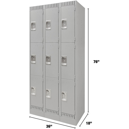 Casiers, 3 niveaux, Bloc de 3, 36" x 18" x 76", Acier, Gris, D&eacute;mont&eacute; Distribution Élite MP