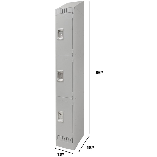 Lockers, 3 -tier, 12" x 18" x 86", Steel, Grey, Knocked Down Distribution Élite MP