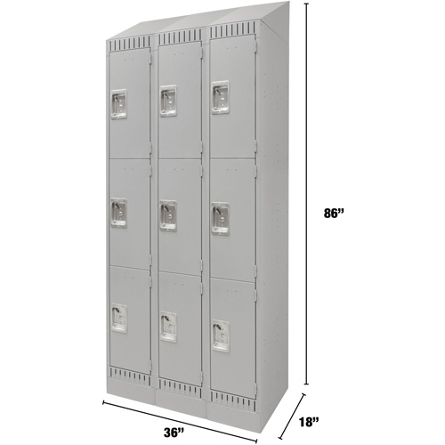 Casiers, 3 niveaux, Bloc de 3, 36" x 18" x 86", Acier, Gris, D&eacute;mont&eacute; Distribution Élite MP