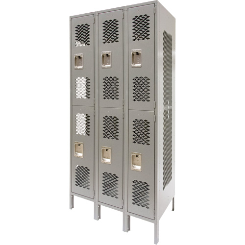 Casiers ventil&eacute;s, 2 niveaux, Bloc de 3, 36" x 18" x 78", Acier, Gris, D&eacute;mont&eacute;, Perfor&eacute; Distribution Élite MP
