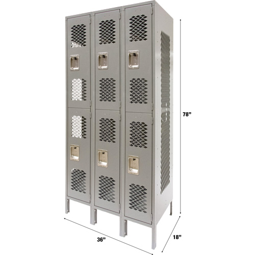 Casiers ventil&eacute;s, 2 niveaux, Bloc de 3, 36" x 18" x 78", Acier, Gris, D&eacute;mont&eacute;, Perfor&eacute; Distribution Élite MP