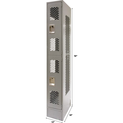 Vented Lockers, 2 -tier, 12" x 18" x 78", Steel, Grey, Knocked Down, Perforated Distribution Élite MP