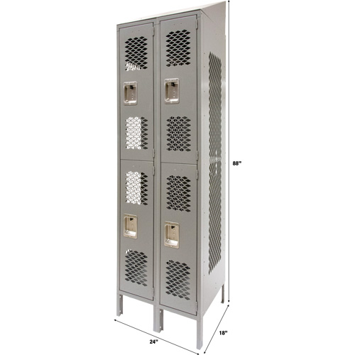 Casiers ventil&eacute;s, 2 niveaux, Bloc de 2, 24" x 18" x 88", Acier, Gris, D&eacute;mont&eacute;, Perfor&eacute; Distribution Élite MP