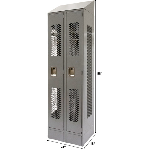 Vented Lockers, Bank of 2, 24" x 18" x 88", Steel, Grey, Knocked Down, Perforated Distribution Élite MP