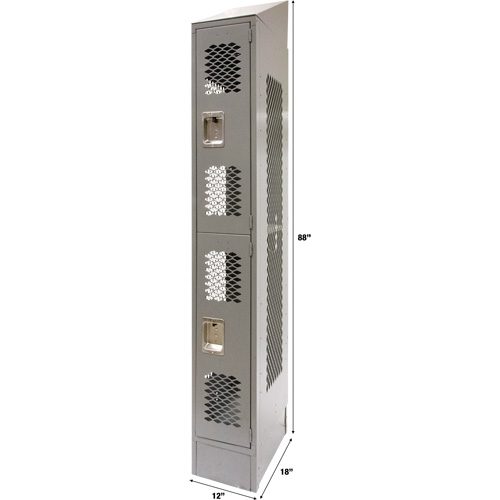 Vented Lockers, 2 -tier, 12" x 18" x 88", Steel, Grey, Knocked Down, Perforated Distribution Élite MP