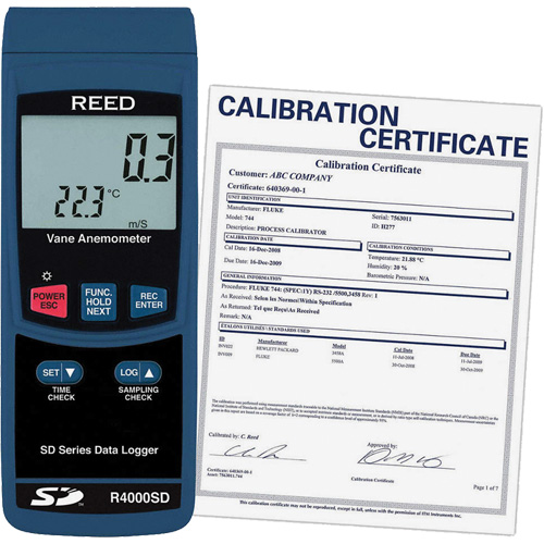 Thermo-an&eacute;mom&egrave;tre avec certificat de calibration, Enregistrement des donn&eacute;es, Gamme de v&eacute;locit&eacute; d'air de 0,4 - 30 m/sec Distribution Élite MP