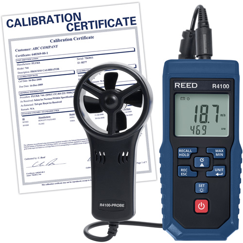 Thermo-an&eacute;mom&egrave;tre &agrave; aube R4100 avec volume d'air et certificat d'&eacute;talonnage, Enregistrement des donn&eacute;es, Gamme de v&eacute;locit&eacute; d'air de 0,4 - 30 m/sec Distribution Élite MP