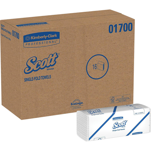 Essuie-mains Scott &agrave; pli simple, 1 pli, 10-1/2" lo x 9-3/10" la, 250 /pqt Distribution Élite MP
