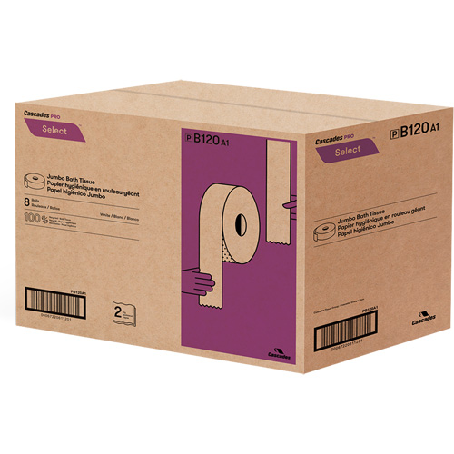 Pro Select&reg; Toilet Paper, Jumbo Roll, 2 Ply, 900' Length, White Distribution Élite MP