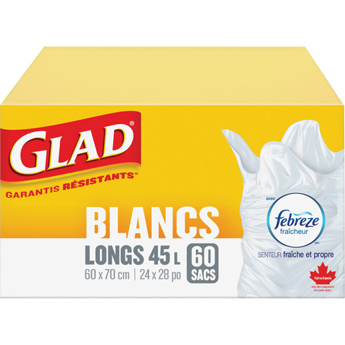 Tall 45L Febreze Garbage Bags, Regular, 24" W x 28" L, White Distribution Élite MP