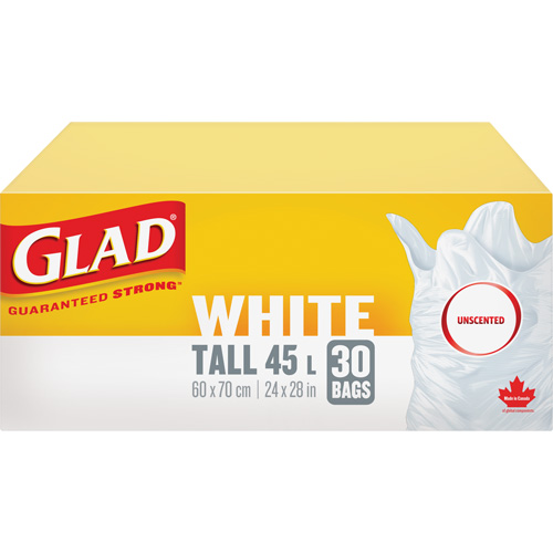 Tall 45L Unscented Garbage Bags, Regular, 24" W x 28" L, White Distribution Élite MP