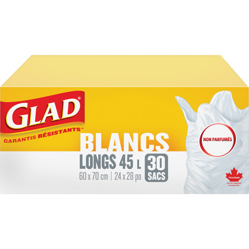 Tall 45L Unscented Garbage Bags, Regular, 24" W x 28" L, White Distribution Élite MP