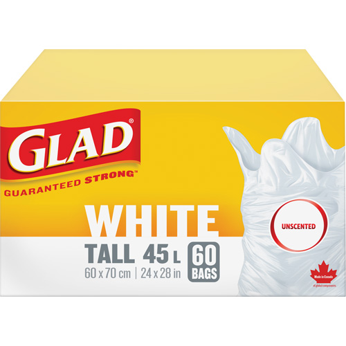 Sacs &agrave; ordures hauts 45 L sans parfum, R&eacute;gulier, 24" la x 28" lo, Blanc Distribution Élite MP