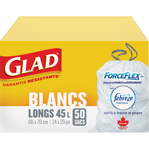 Sacs &agrave; ordures hauts 45 L avec Febreze, R&eacute;gulier, 24" la x 28" lo, Blanc Distribution Élite MP