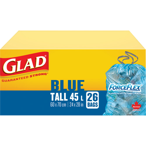 Sacs de recyclage 45 L, R&eacute;gulier, 24" la x 28" lo, Bleu Distribution Élite MP