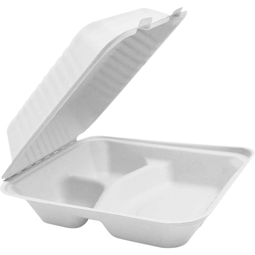 Compostable Hinged Food Containers with Compartments, Bagasse, Square Distribution Élite MP