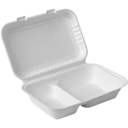 Compostable Hinged Food Containers with Compartments, Bagasse, Rectangular Distribution Élite MP