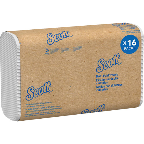 Essuie-tout &agrave; plis multiples en fibres recycl&eacute;es &agrave; 100 % Scott, 1 pli, 9-2/5" lo x 9-1/5" la, 250 /pqt Distribution Élite MP